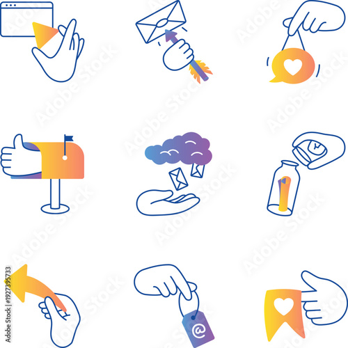 Set of Hand Drawn Social Media and Communication Icons 