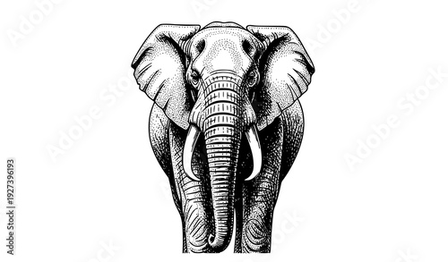 Victorian style elephant black ink engraving illustration