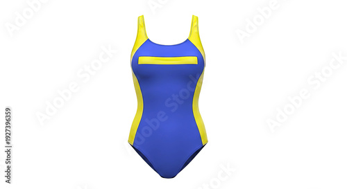 One-piece swimsuit with gray and yellow color blocking