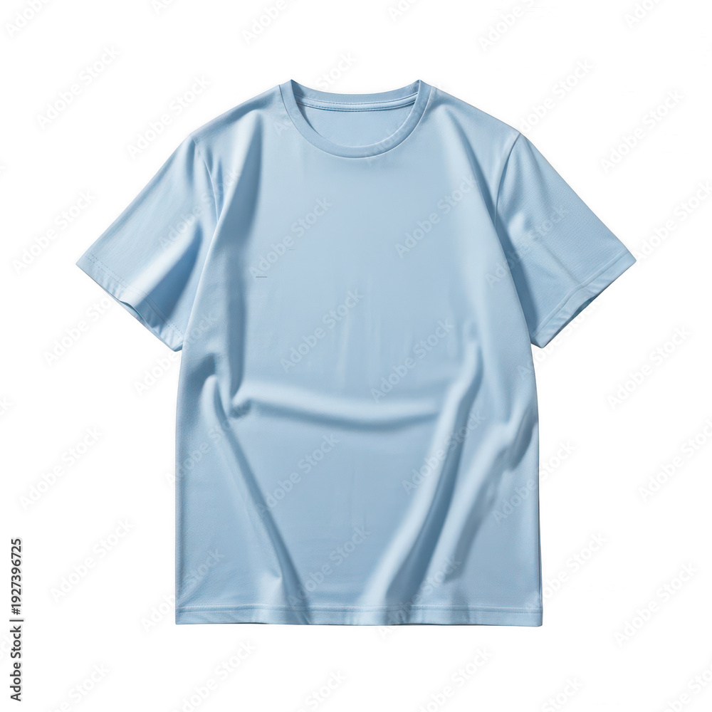 Fototapeta premium Light blue solid crew neck t-shirt isolated on transparent background