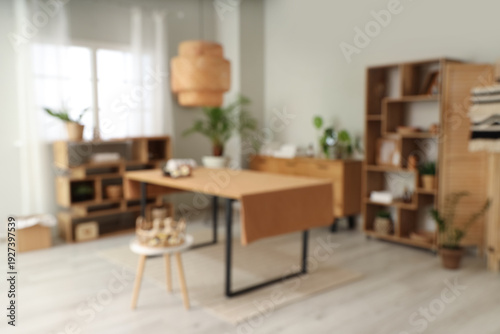 Blurred view of spa salon w...