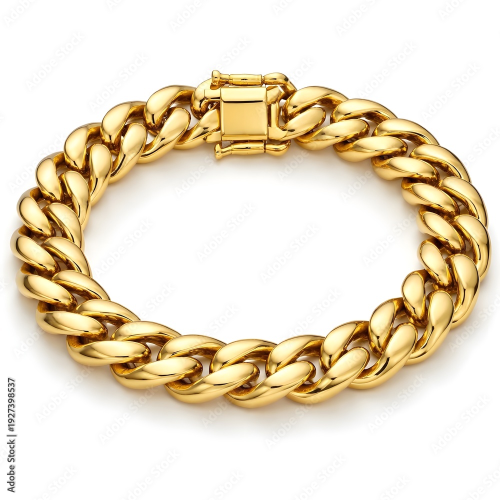 Obraz premium Complete Heavy Solid Gold Chain Bracelet Showing All Beautiful Links On A Pure White Background