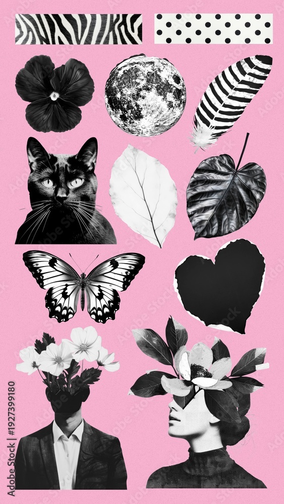 Fototapeta premium Aesthetic black collage element set