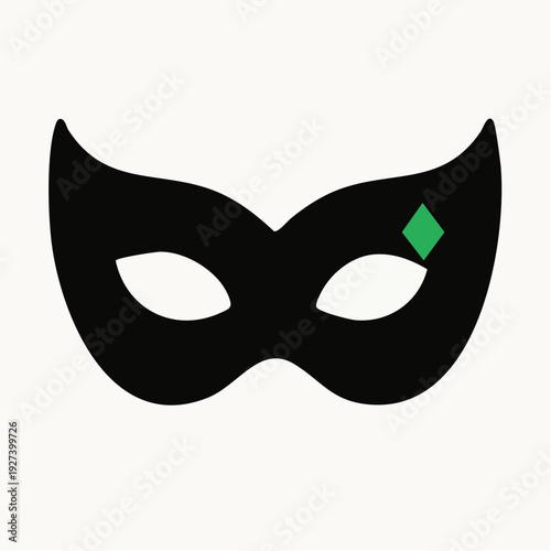 Black masquerade mask with green diamond decoration