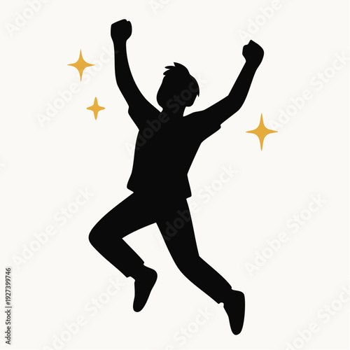Man jumping up with arms raised in joyful celebration