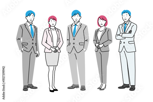 男性と女性のビジネスパーソンが並んで立っている全身イラスト