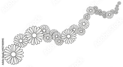 Whimsical Flowing Daisy Chain Coloring Page for Preschoolers. transparent.