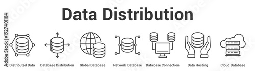 Data Distribution web banner icon set vector illustration concept for business with icon of Distributed Data, Database Distribution, Global Database, Network Database, Database Connection, Data Hosti.