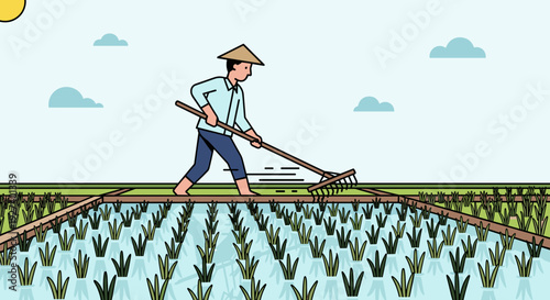 Farmer Working in Rice Paddy Field 34.
