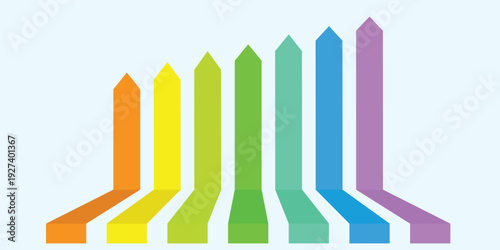 A vibrant illustration of seven colorful arrows, arranged diagonally and increasing in height, depicting growth, progress, and a spectrum of possibilities.