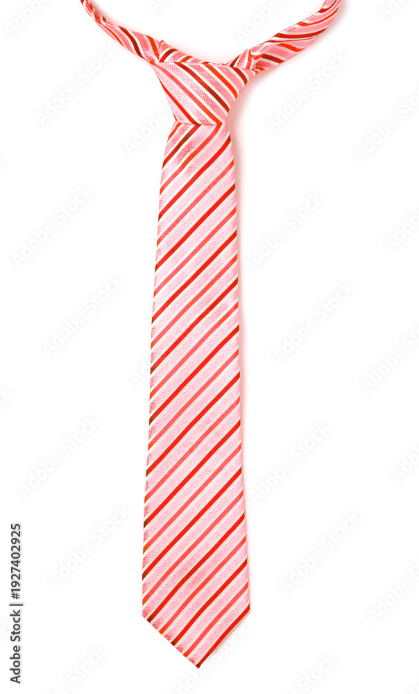 Obraz premium Red striped tie isolated on white. Stylish accessory
