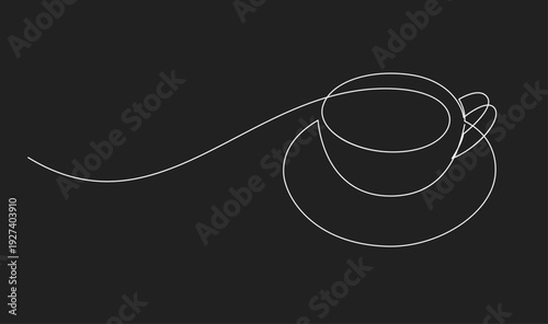 Continuous Line Drawing of a Coffee Cup with Heart Latte Art on a Saucer