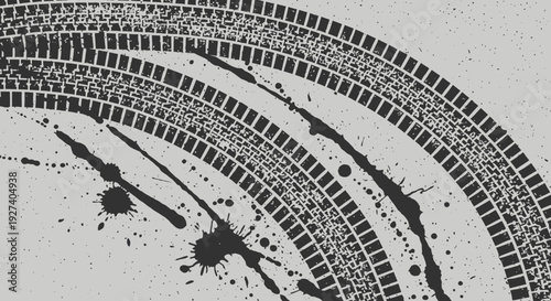 tire tracks on grey background, grunge design