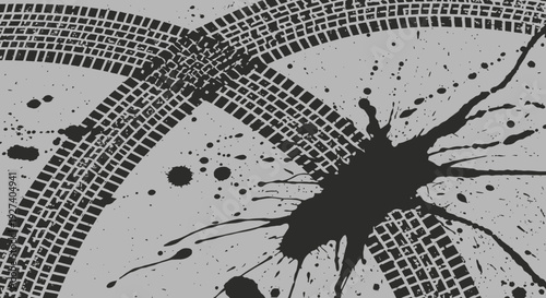 tire tracks on gray background, grunge design