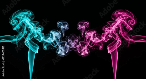 abstract smoke art, colorful swirling smoke against black backdrop