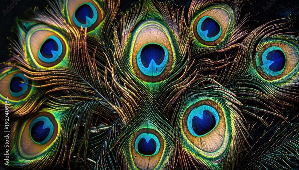 Fototapeta premium Intricate Peacock Feathers Displaying Vibrant Eyespot Patterns