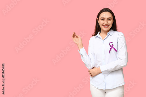Pretty young woman with pur...