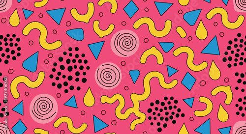 abstract retro pattern, geometric shapes on pink background