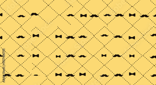 mustache and bow tie pattern on yellow background