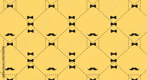 mustache and bow tie pattern on yellow background