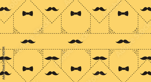 mustache and bow tie pattern on yellow background