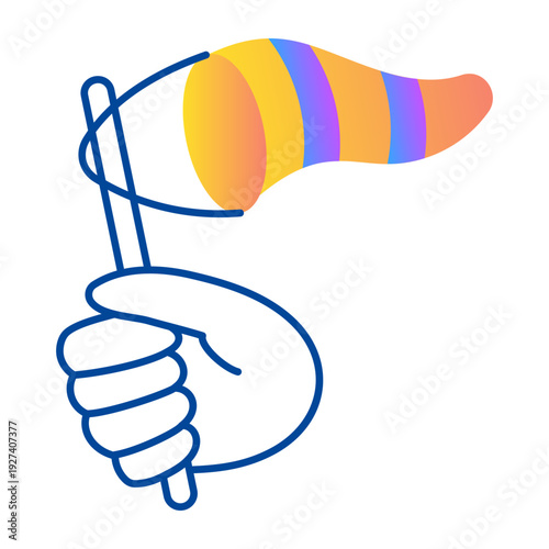 A drawing style icon depicting hand holding windsock 