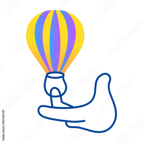 Hand drawn icon showing air balloon floating