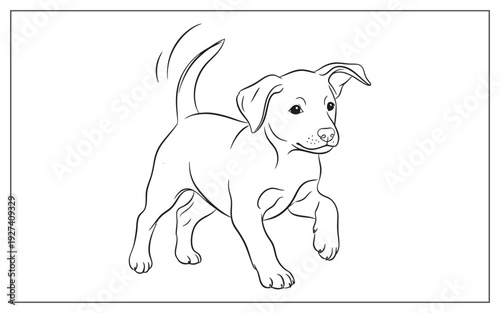 Playful puppy trotting, outline illustration, friendly and active, great for children's materials