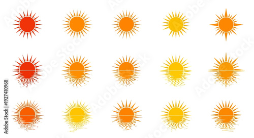 sun icons set, sunrise, sunset, orange, yellow, summer