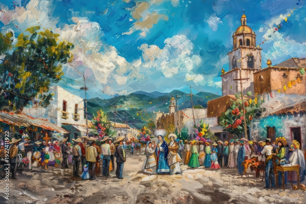 Fototapeta premium Fiesta de la Virgen de Guadalupe festival painting transportation accessories.