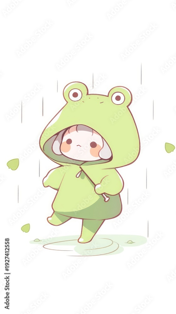 Obraz premium Frog in rainy day clothing apparel cartoon.