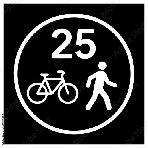 Bicycle path speed limit 25 icon with transparent background cycling and pedestrian shared path symbol
