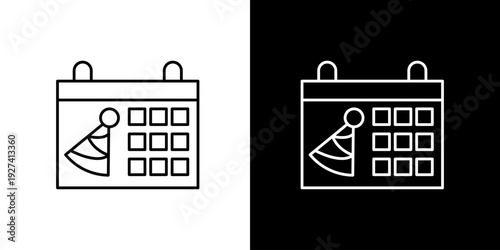 Minimalist outline calendar icon with a festive party hat, symbolizing upcoming birthday events, celebration dates, and special occasion reminders for personal planning