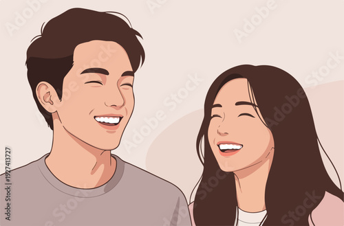 Happy Couple Laughing Together Flat Design Minimal Illustration Light Background