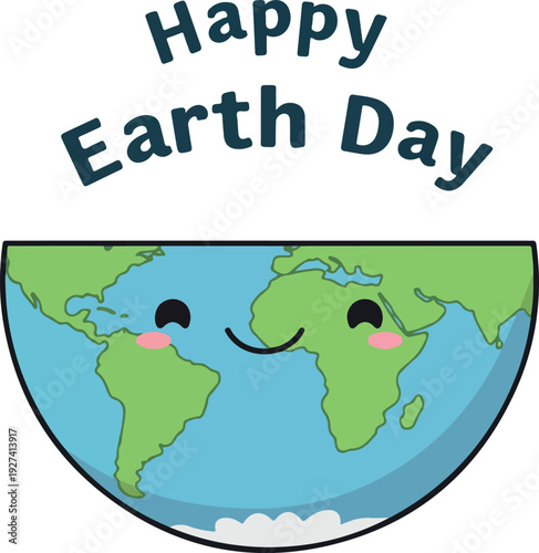 Happy Earth Day Cute Planet Face Flat Design Vector