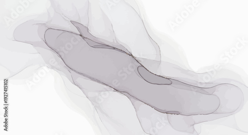 abstract ink art, fluid grey shapes on white background