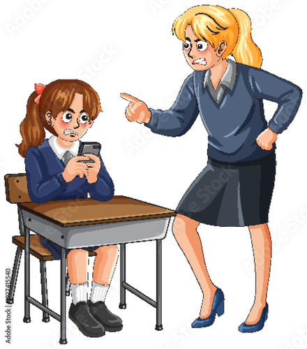 Teacher Scolding Student Using Smartphone During Classroom Lesson