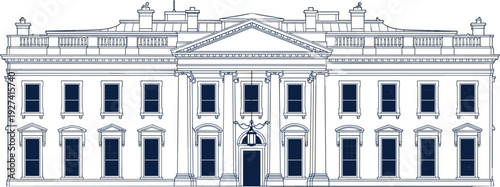 Classic white house vector illustration of a grand government building or historical mansion with columns and symmetrical windows