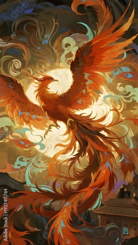 The legendary phoenix bursts into flames at the end of its life, only to rise again from its own ashes, symbolizing eternal rebirth and unbreakable spirit.