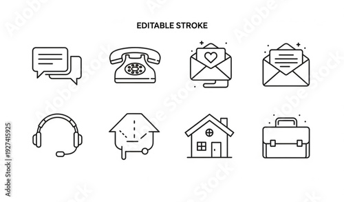 contact, communication, chat, message, phone, support, home, business, icons, vector, line, thin, editable, minimal, flat, UI, interface, design, digital, web, app, collection, set, modern, office, se