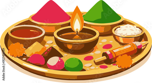Holi punja thali decoration with candles