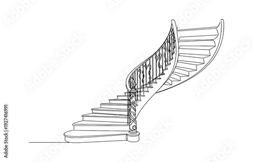 Abstract antique staircase with twisted handrails, ladder stepladder.