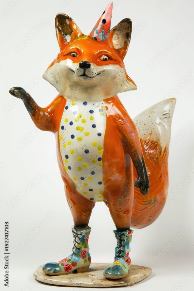 Fototapeta premium Whimsical fox statue wearing boots