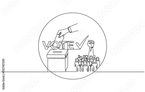 Continuous one line drawing of a vote ballot box.