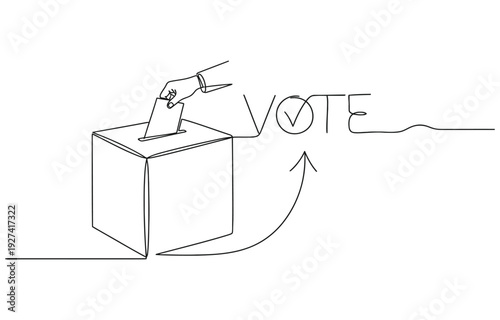 Continuous one line drawing of a vote ballot box.