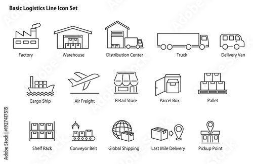 Basic Logistics Line Icon Set./ 基本の物流アイコンセット。