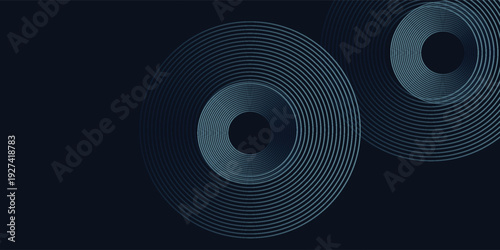 Blue abstract background with glowing circles. Swirl circular lines pattern. Geometric spiral. Twirl element. Modern graphic design. Futuristic technology concept.