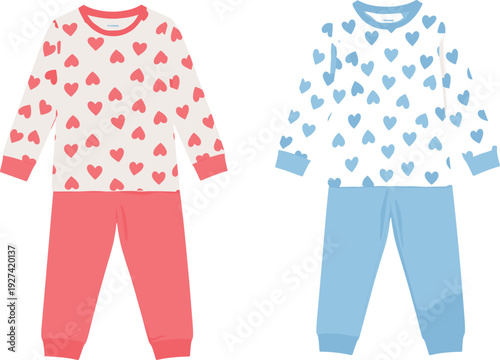 Baby pajama set with heart pattern vector illustration of cute nightwear for infants sleepwear apparel design isolated on white background.