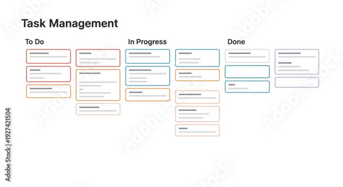 Task management system with to do list progress and done board illustration