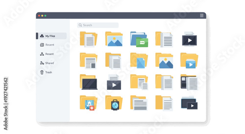 Digital workspace interface folder icons search bar and navigation elements